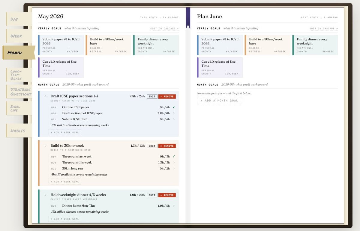 The Use Time app — the Month view.